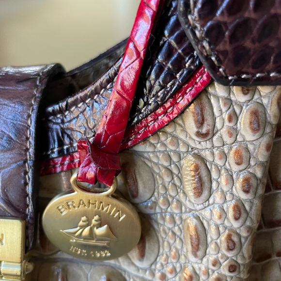 Brahmin Elisa. Beige with brown and red trim. Worn once or twice. - Picture 6 of 9